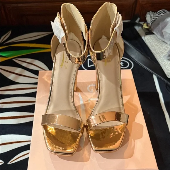 Glaze Metallic Rose Gold Ankle-Strap Heels - Picture 3 of 4